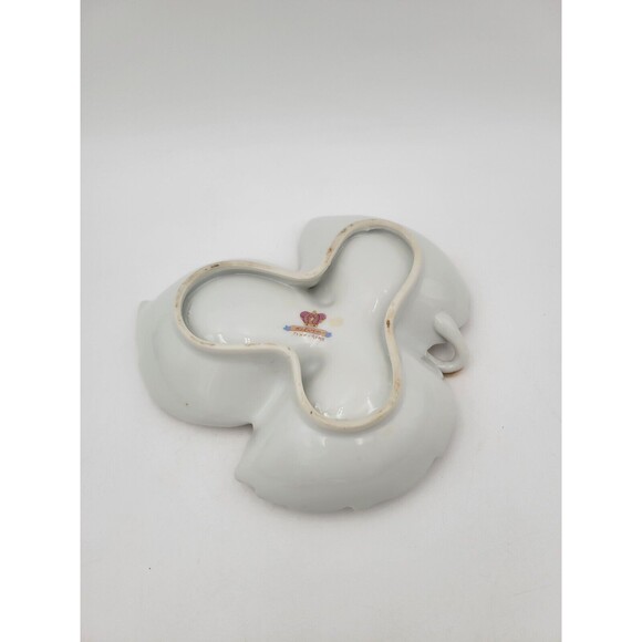 Vintage Kelvin China Leaf Shape Candy Nut Dish Purple Flowers Gold Trim - Picture 7 of 9